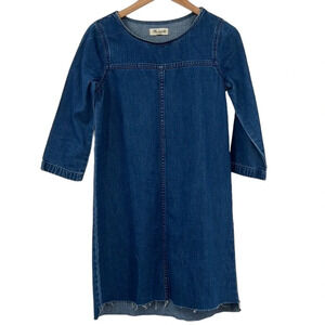 Madewell Dress Womens XXS Denim Step-Hem 3/4 Sleeve‎ Shift Cotton Linen